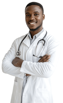 A black male doctor with his arms crossed png