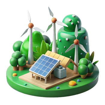 serene rustic Green Energy Landscape with Windmills and Solar Panels Transparent Background premium png