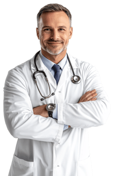 A male doctor in a white coat Stand with arms crossed png