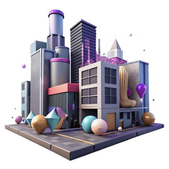 beautiful artistic Urban Street Scene with Buildings Transparent Background high quality png