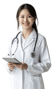 A female doctor holding a tablet png