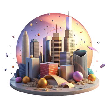 wonderful vintage Sunrise Over Cityscape Cutout with Warm Lighting premium png