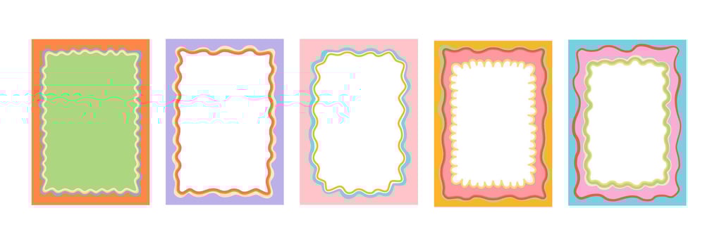 Color groovy scallop Y2K frames retro wavy borders vector