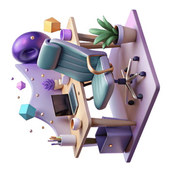 magnificent contemporary Virtual Office Workspace Desk and Chair Transparent Background detailed png