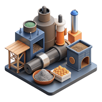 vibrant artistic Biomass Fuel Pellet Production Line Isometric View Isolated high resolution png