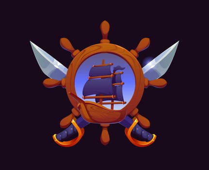 Heraldic pirate steering wheel with crossed sabres vector