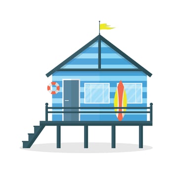 Icon of a house for beach staff, for storing beach equipment. House for lifeguards on the water. vector
