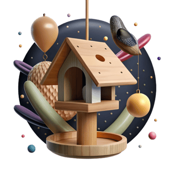 serene rustic Wooden Bird Feeder Hanging From Branch Cutout authentic png