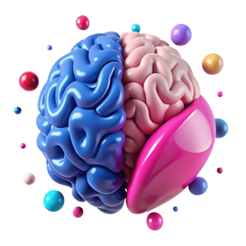 serene abstract Brain Divided Into Two Halves Pink and Blue Transparent Background professional png