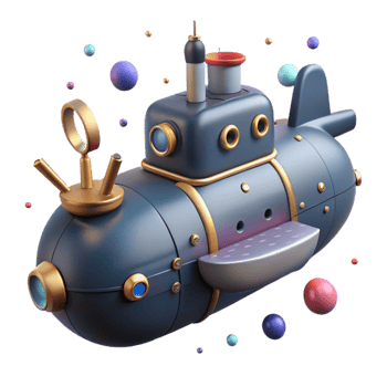 beautiful artistic Submarine Side View Cutout with Detailed Interior png