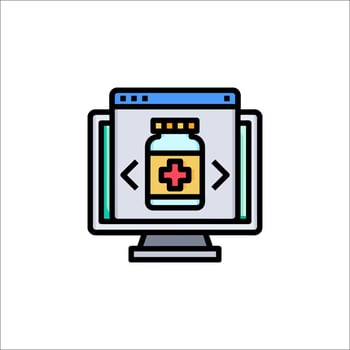 A computer monitor with a bottle of medicine on it vector