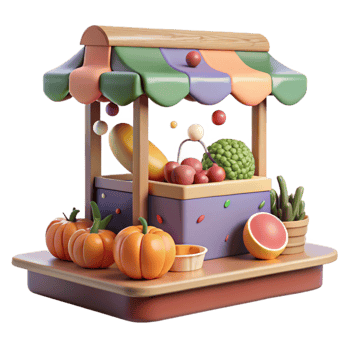 dramatic minimalist Organic Fruit and Vegetable Stand Side View Cutout authentic png