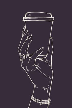 Outline drawing of a hand holding a disposable coffee cup vector