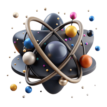 beautiful artistic Atom Model with Protons Neutrons Electrons Cutout high quality png