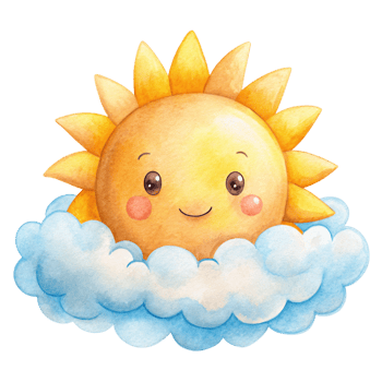 A cartoon sun is sitting on a cloud png