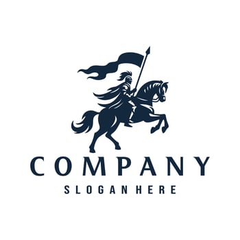 knight on horseback vintage logo design template illustration vector