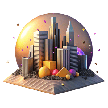stunning artistic Sunrise Over Cityscape Cutout with Warm Lighting original png