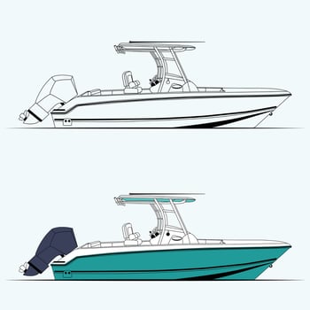 Fishing boat line art illustration and one color. Travel Editable Stroke Line Icons. vector