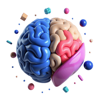 serene modern Brain Divided Into Two Halves Pink and Blue Transparent Background professional png