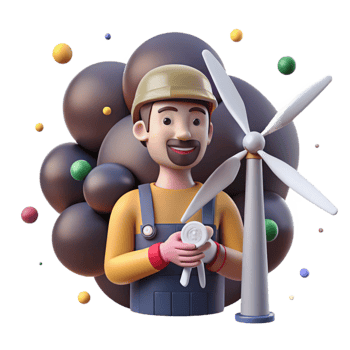 beautiful rustic Wind Turbine Maintenance Worker Isolated Element authentic png