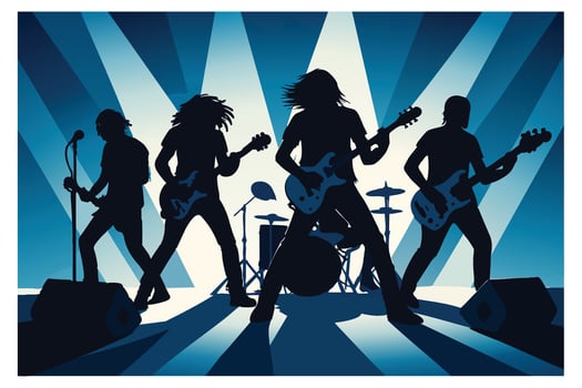 Dynamic Rock Band Illustration with Energetic Blue Stage Lighting vector