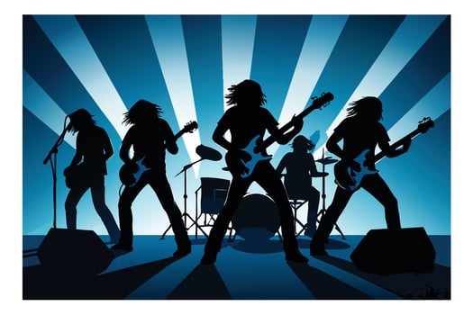 Captivating Rock Band Silhouette Graphic with Radiant Blue Backlighting vector