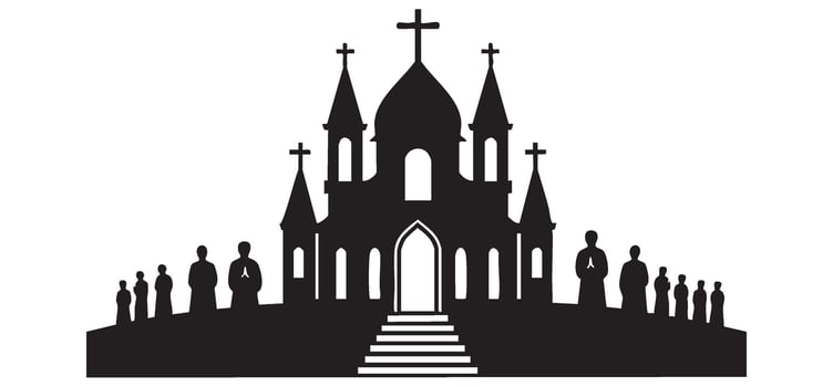 Silhouette of Church and People Illustration for Religious Community vector