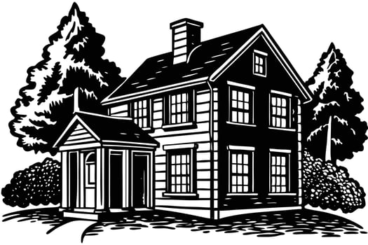 Vintage Black and White Illustration of a Historic House vector