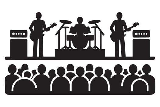 Silhouette of Rock Band Concert Performing for Crowd Enthusiasm and Music vector