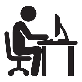 Office Worker at Computer Silhouette for Business and Productivity vector