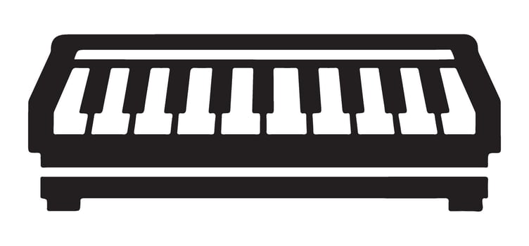 Electronic keyboard silhouette illustration for music production design vector
