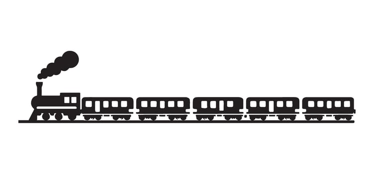 Detailed Silhouette Illustration of Classic Steam Train with Passenger Wagons vector