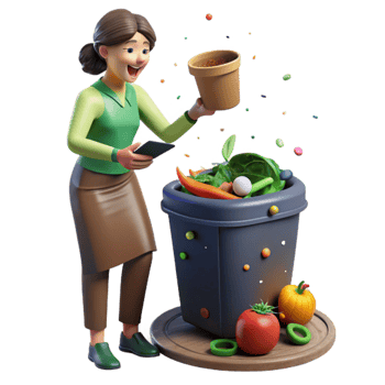 vibrant modern Woman Composting Food Scraps Side View with Transparent Background exclusive png
