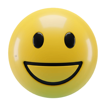 A three-dimensional rendering of a cheerful, simplistic smiley face. png
