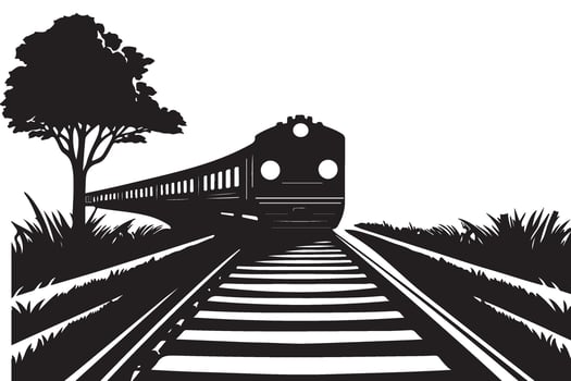 Silhouette train moving on railroad track design illustration vector