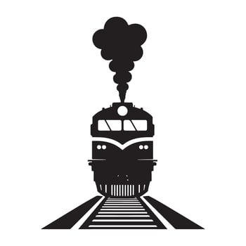 Front view of steam train silhouette illustration with smoke vector