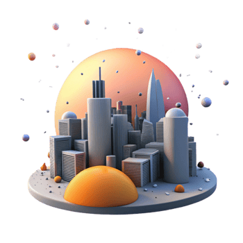 dramatic minimalist Rising Sun Over Cityscape Panoramic View Isolated Cutout original png