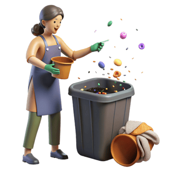 impressive rustic Woman Composting Food Scraps Side View with Transparent Background premium png