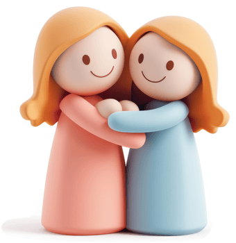 Two endearing figures embrace in a warm display of sisterly affection. png