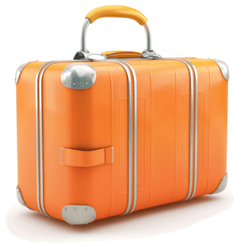 A vibrant orange suitcase, ideal for travel. png