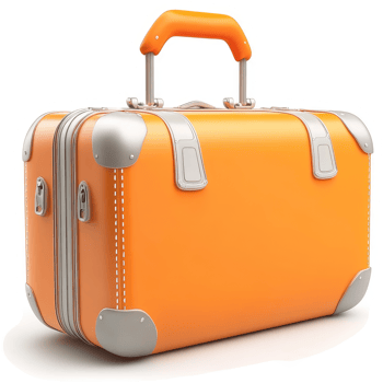 Retro orange suitcase, ready for a trip. png