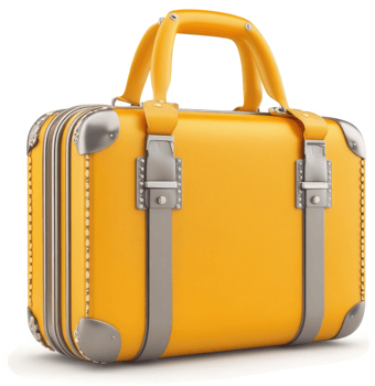 Vintage yellow suitcase with metallic accents. png