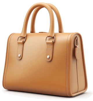 Elegant light brown leather satchel handbag. png