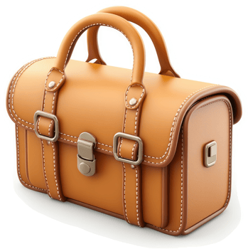 Detailed view of a vintage-style tan leather satchel. png