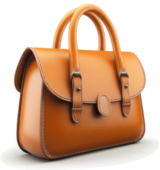A classic, light brown leather handbag sits angled, showcasing its structured design. png