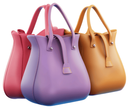 Three stylish purses in various colors display modern design. png