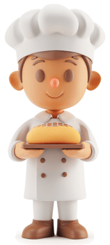 Cheerful chef figurine holding bread. png