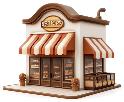 Charming bakery storefront showcases delicious baked goods. png
