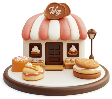 Cute cartoon bakery shop storefront displays treats. png