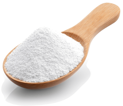Fluffy white powder in a wooden spoon. png